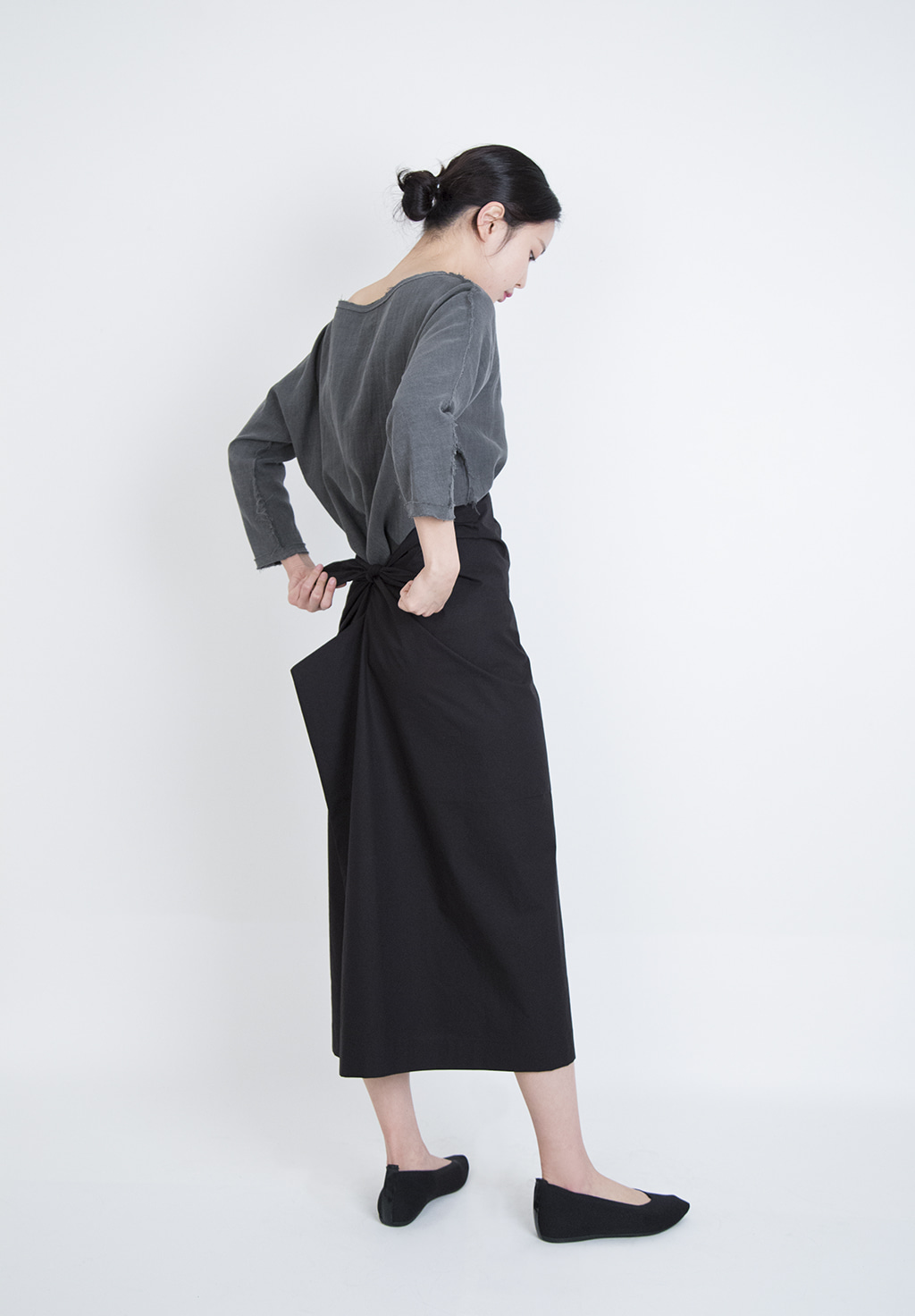 Ribbon apron skirt - black